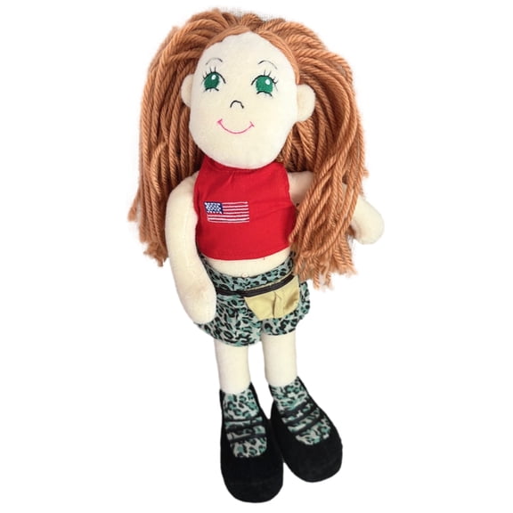 Rag Chicks Plush Cloth Poseable 14" Rag Doll with Flag Shirt & Camo Skirt, Alice