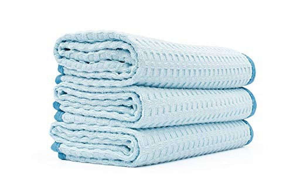 The Rag Company - Dry Me A River - Professional Korean 70/30 Blend, Microfiber Waffle-Weave, Drying & Detailing Towels, Soft Suede Edges, 390gsm, 16in x 24in, Light Blue (3-Pack)