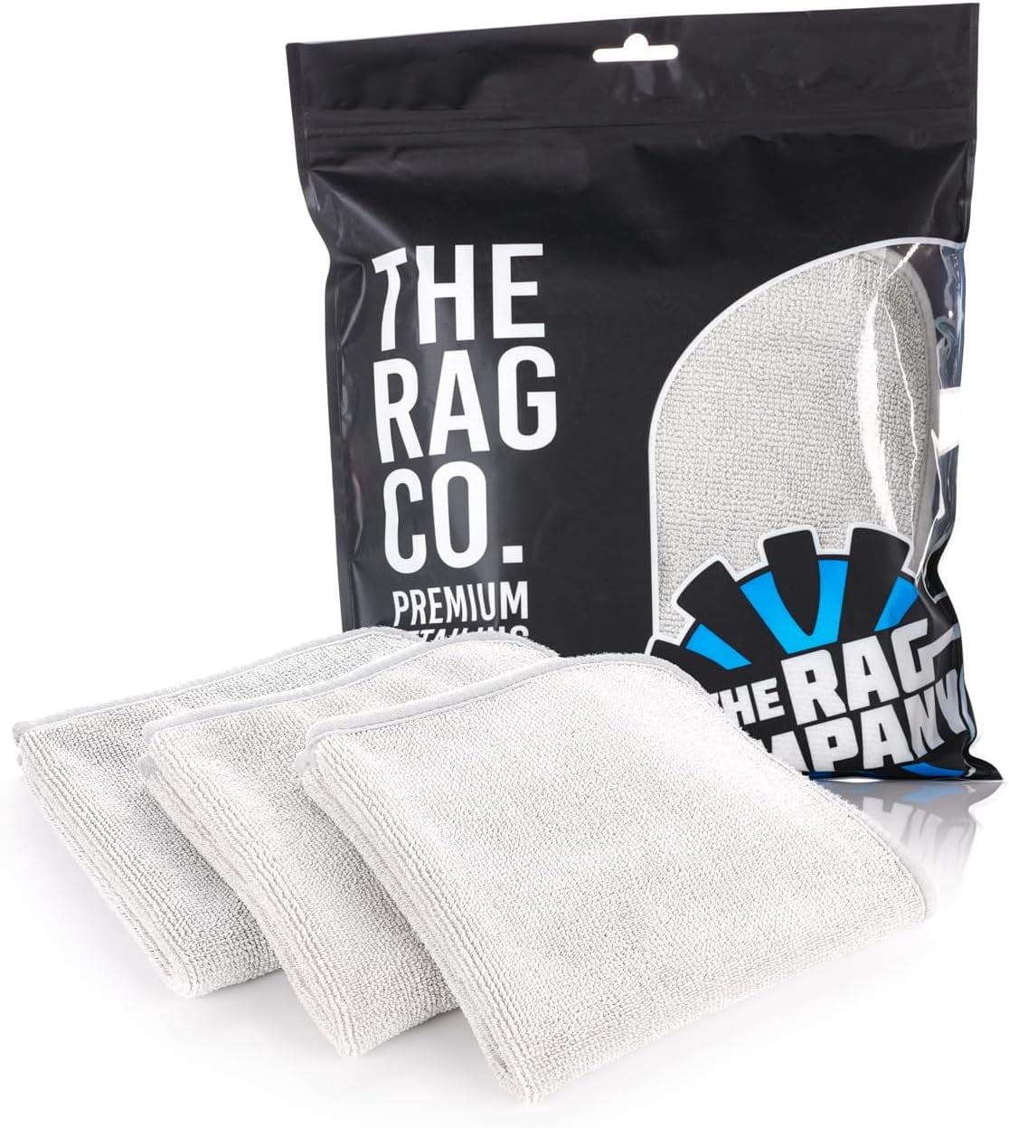 The Rag Company – Premium FTW – Microfiber Cleaning Towels for Glass, Windows, Mirrors & Polished Surfaces, Streak-Free, Scratchless, 16in x 16in, Ice Grey, 3-Pack