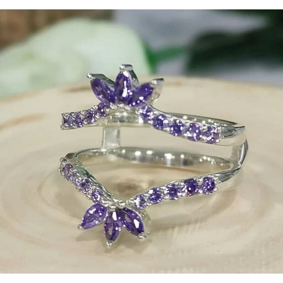 Rag Jewels 1.00 Ctw Round Cut Amethyst Wedding Anniversary Engagement Wrap Band Ring 14K White Gold Plated 925 Sterling Silver 925 Sterling Silver -8
