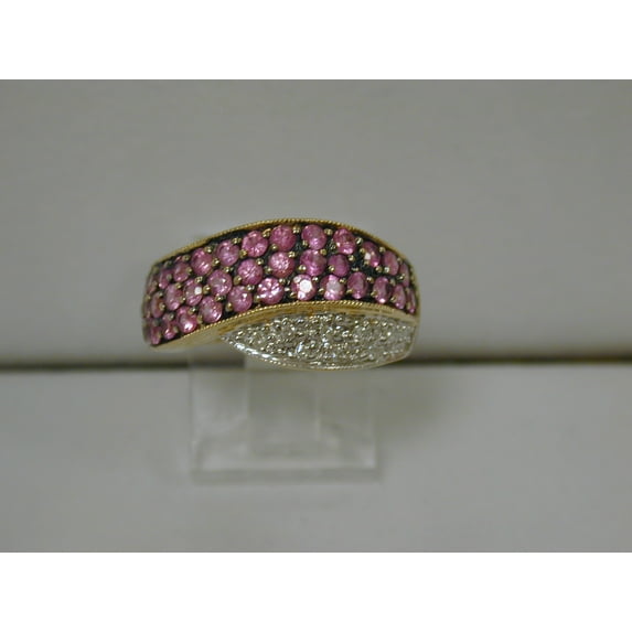 Rag Jewels 1.00 Ctw Round Cut Sapphire And White Diamond Wedding Anniversary Band Ring 14K Yellow Gold Plated 925 Sterling Silver 925 Sterling Silver -8