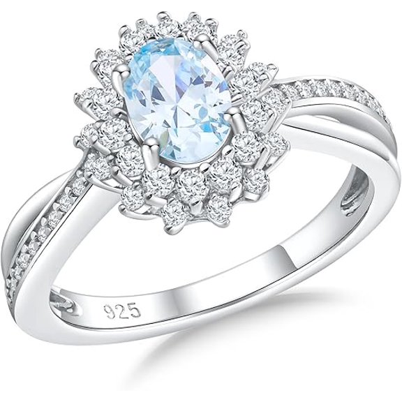 Rag Jewels 1.2.00 Ct Oval Cut Aquamine Women Band Engagement Ring 14k White Gold Finish-10