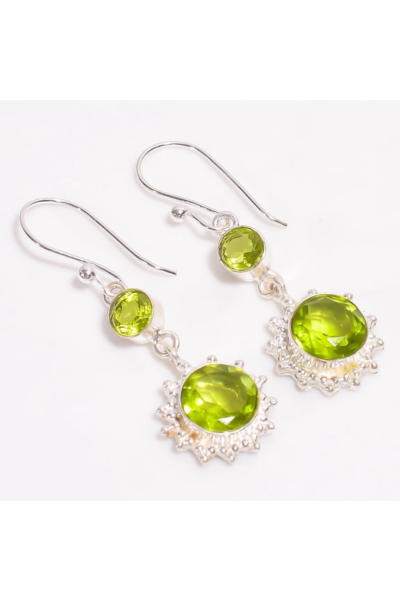 1.20 Ctw Round Cut Green Peridot Womens Drop Dangle Earrings 14K White Gold Plated 925 Sterling Silver