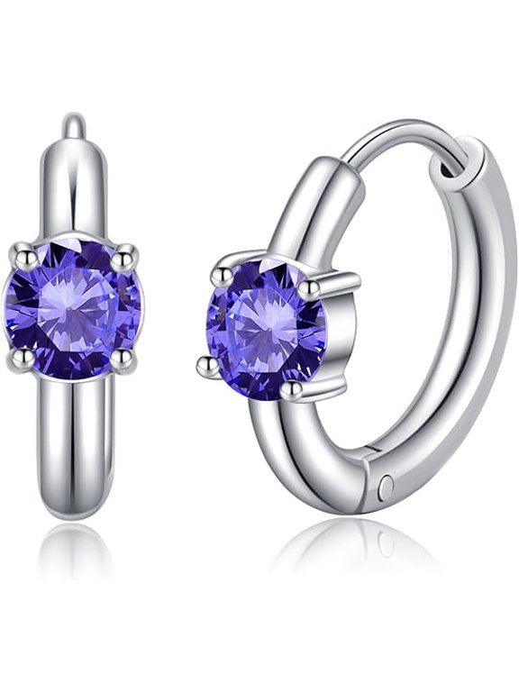 1.20 Ctw Round Cut Purple Amethyst Womens Hoop Earings 14K White Gold Plated 925 Sterling Silver
