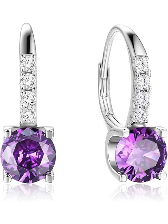 1.20 Ctw Round Cut Purple Amethyst Womens Hoop Earings 14K White Gold Plated 925 Sterling Silver