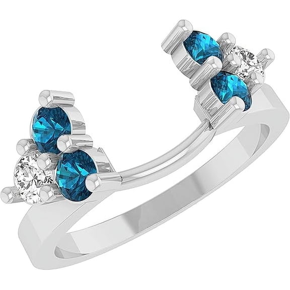 Rag Jewels 1.50 Ct Round Cut Blue Topaz Engagement Thanksgiving Christmas Enhancer Guard Wrap Ring 14K White Gold Plated 925 Sterling Silver For Women's -8.5