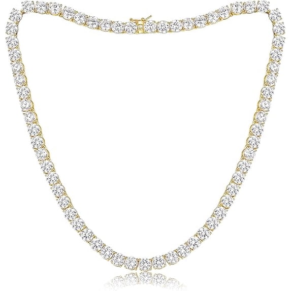 Rag Jewels 12.00 Ct Round Cut Diamond Womens Tennis Necklace 14K Yellow Gold Plated 925 Sterling Silver