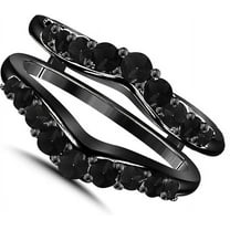 Rag Jewels 14K Black Gold Plated 2.00 Ct Round Cut Black Diamond Engagement Thanksgiving Christmas Enhancer Guard Wrap Ring 925 Sterling Silver For Women's -6