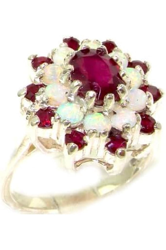 14K Yellow Gold Plated 925 Sterling Silver 2.00 Ct Oval Cut Ruby & Opal Engagement Wedding Christmas Thanksgiving Band Ring For Women's -4
