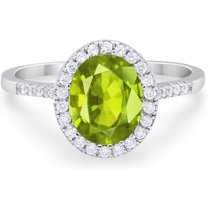 Rag Jewels 2.00 Ct Oval Cut Green Peridot Engagement Wedding ChristmasThanksgiving Halo Ring 14K White Gold Plated 925 Sterling Silver For Women's -10