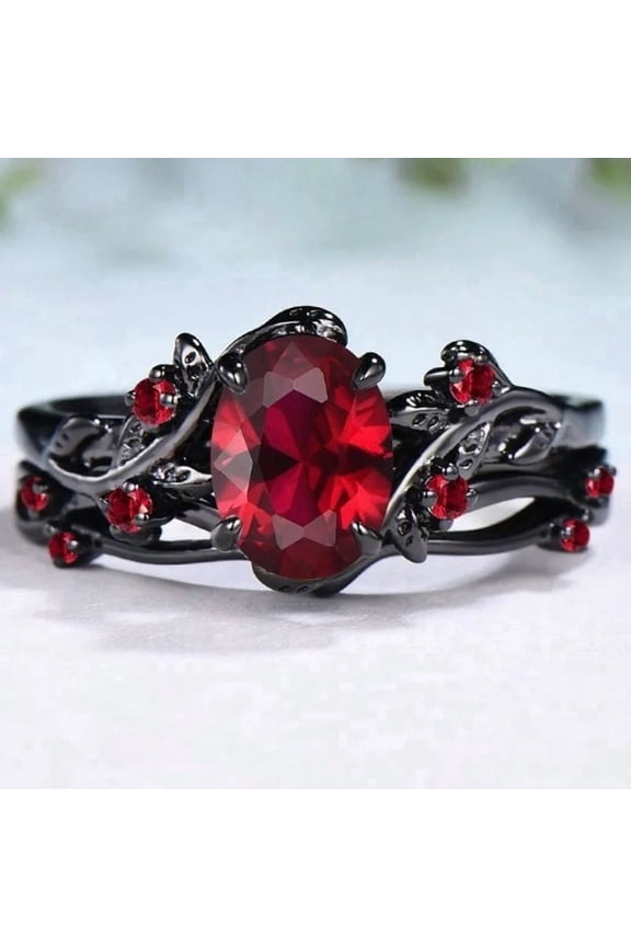 2.00 Ct Oval Cut Red Garnet Womens Engagement Wedding Halo Ring 14K Black Gold Finish-9