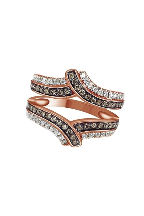 2.00 Ct Round Cut Brown Diamond Engagement Wedding Christmas Enhancer Wrap Guard Ring 14K Rose Gold Plated 925 Sterling Silver For Women's -6.5