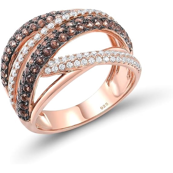Rag Jewels 2.00 Ct Round Cut Brown & White Diamond Engagement Wedding Promise Crisscross Band Ring 14K Rose Gold Plated 925 Sterling Silver For Women's -5