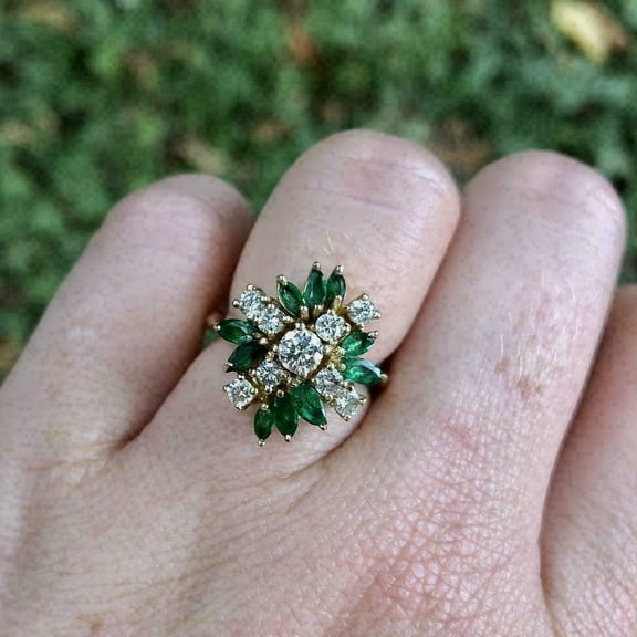 Rag Jewels 2.00 Ct Round Cut Emerald & Diamond Engagement Wedding Cocktail Band Ring 14K Yellow Gold Plated 925 Sterling Silver For Women's -6.5