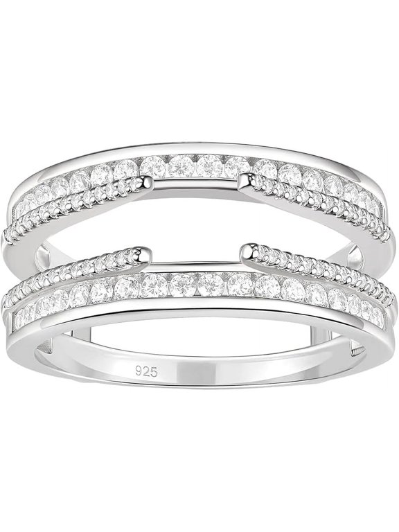 2.00 Ct Round Cut White Diamond Engagement Wedding Christmas Stackable Enhancer Wrap Guard Ring 14K White Gold Plated 925 Sterling Silver For Women's -4.5