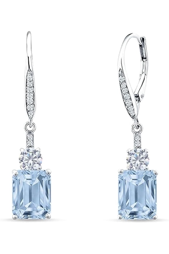 2.00 Ctw Emerald Cut Aquamarine Womens Drop Dangle Earrings 14K Black Gold Plated 925 Sterling Silver