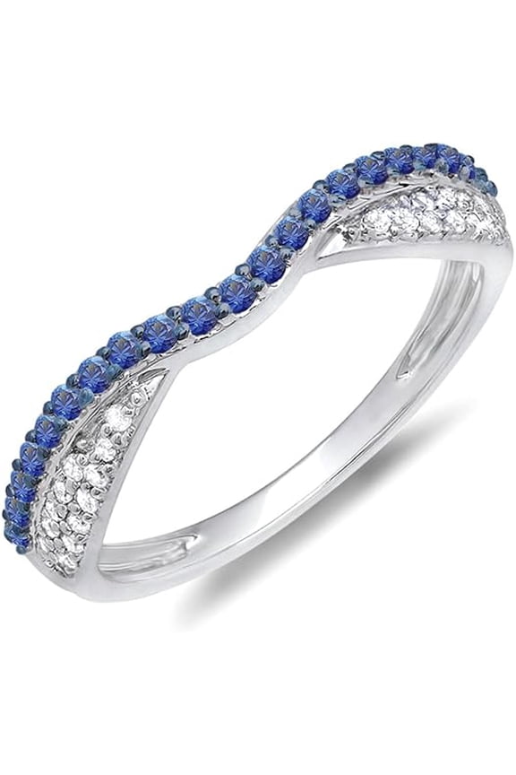 2.00Ct Round Cut Blue Sapphire Diamond Engagement Wedding Stackable Band Ring 14K White Gold Plated 925 Sterling Silver For Women's -4