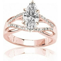 Rag Jewels 2.10 Ct Marquise Cut White Diamond Wedding Engagement Christmas Thanksgiving Three Stone Ring 14K Rose Gold Finish 925 Sterling Silver For Women's -7.5