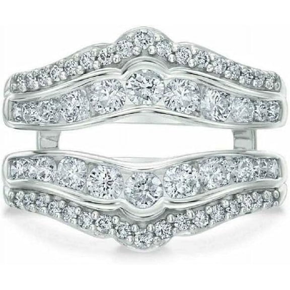 Rag Jewels 2.30 Ct Round Cut White Diamond Engagement Christmas Thanksgiving Enhancer Guard Wrap Ring 14K White Gold Plated 925 Sterling Silver For Women's -6.5