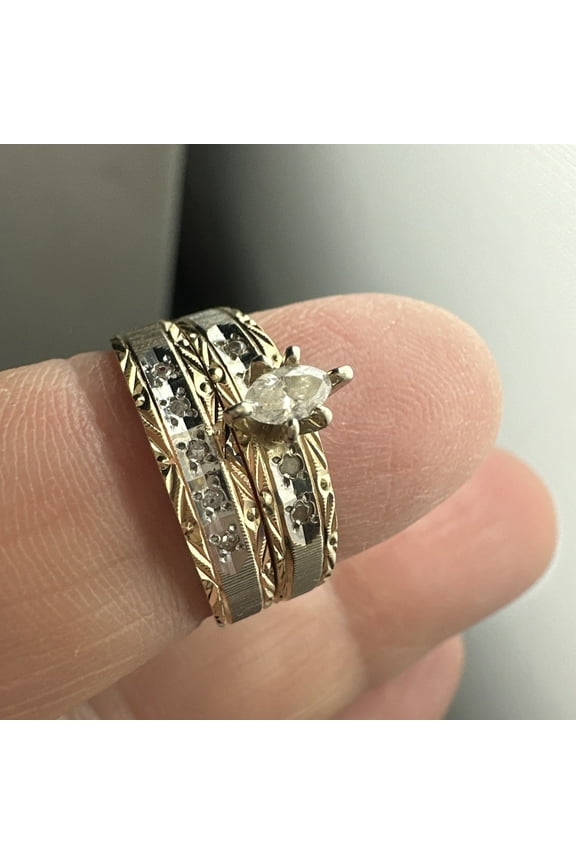 2.30 Ctw Marquise Cut White Diamond Wedding Anniversary Engagement Bridal Set Ring 14K 2 Tone Gold Plated 925 Sterling Silver 925 Sterling Silver -7.5