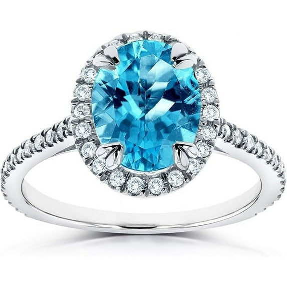 Rag Jewels 2.45 Ct Oval Cut Blue Topaz Wedding Engagement Thanksgiving Christmas Halo Ring 14K White Gold Plated 925 Sterling Silver For Women's -7.5