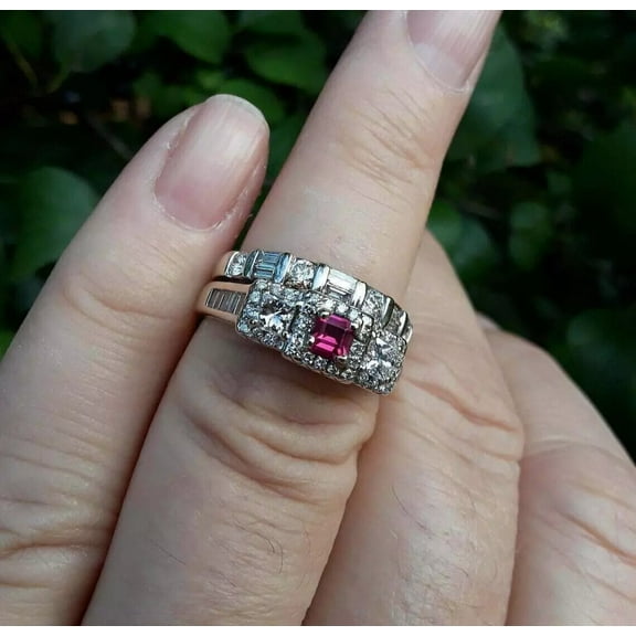 Rag Jewels 3.00 Ctw Princess Cut Ruby & Diamond Wedding Anniversary Wedding Ring Bridal Set Band Ring 14K White Gold Plated 925 Sterling Silver 925 Sterling Silver -6