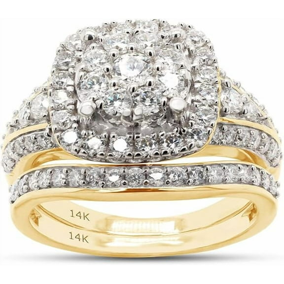 Rag Jewels 3.00 Ctw Round Cut White Diamond Wedding Anniversary Bridal Set Ring 14K Yellow Gold Plated 925 Sterling Silver 925 Sterling Silver -5.5