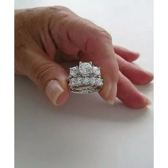 Rag Jewels 3.00 Ctw Round Cut White Diamond Wedding Anniversary Wedding Bridal Set Band Ring 14K White Gold Plated 925 Sterling Silver 925 Sterling Silver -5