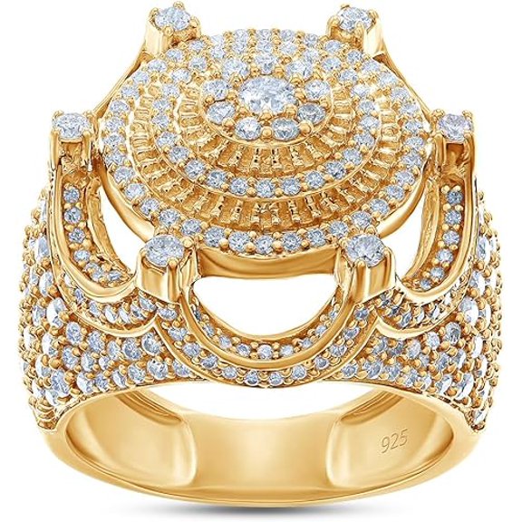 Rag Jewels 4.00 Ct Round Cut White Diamond Engagement King Crown Circle Cluster Wedding Band Ring 14K Yellow Gold Plated 925 Sterling Silver For Men's -9.5