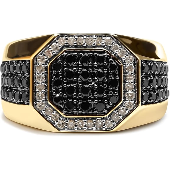 Rag Jewels 5.00 Ct Round Cut Black & White Diamond Engagement Wedding Thanksgiving Christmas Octagonal Halo Band Ring 14K Yellow Gold Plated 925 Sterling Silver For Men's -5