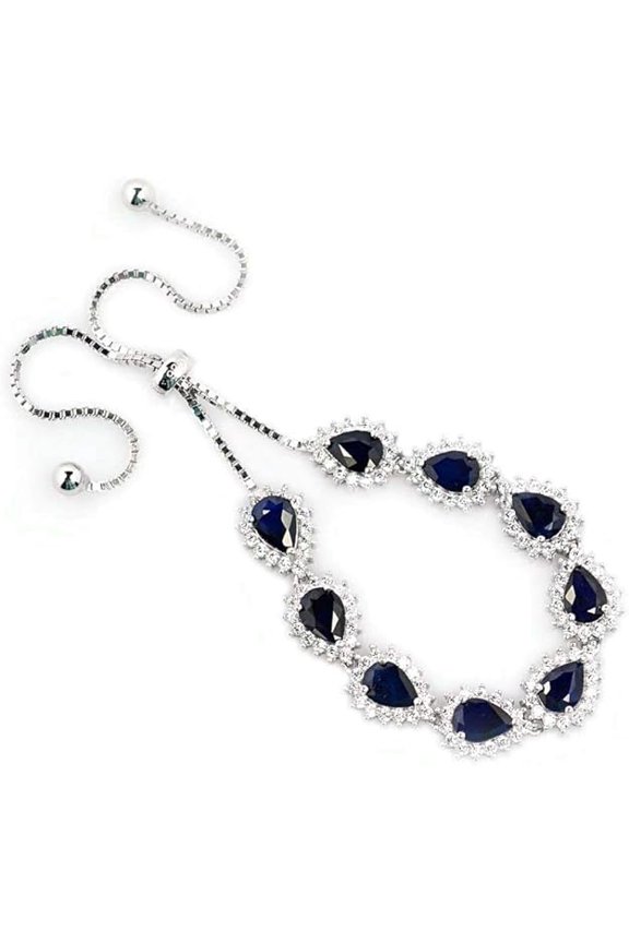 6.00 Ct Pear Cut Blue Sapphire Womens Bolo Bracelet 14K White Gold Plated 925 Sterling Silver