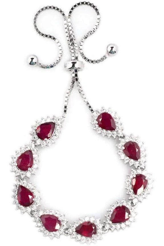6.00 Ct Pear Cut Pink Ruby Womens Bolo Bracelet 14K White Gold Plated 925 Sterling Silver