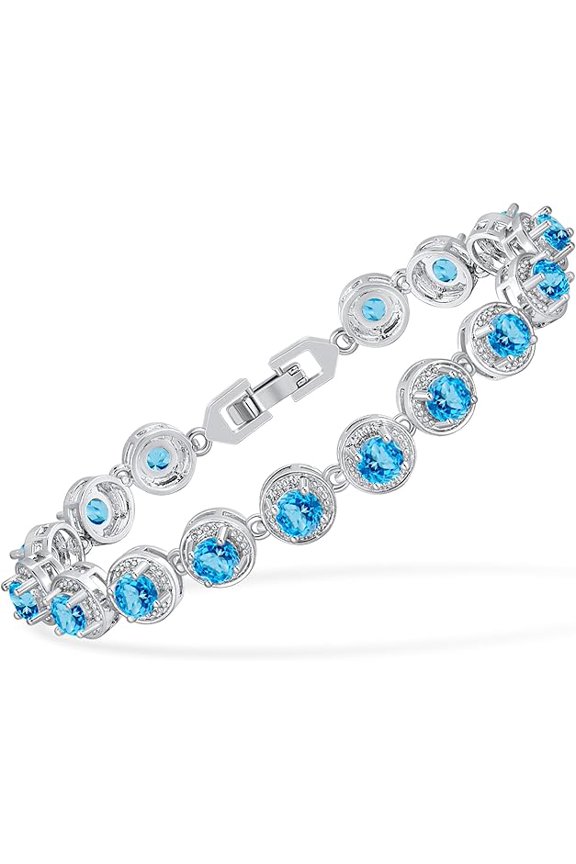 Rag Jewels 6.00 Ctw Round Cut Blue Topaz Womens Tennis Bracelet 14K White Gold Plated 925 Sterling Silver