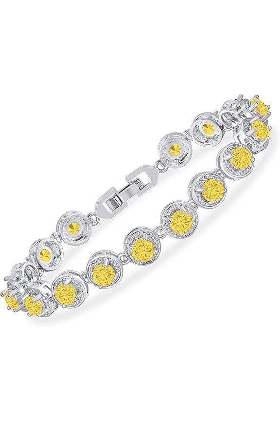 Rag Jewels 6.00 Ctw Round Cut Yellow Citrine Womens Tennis Bracelet 14K White Gold Plated 925 Sterling Silver