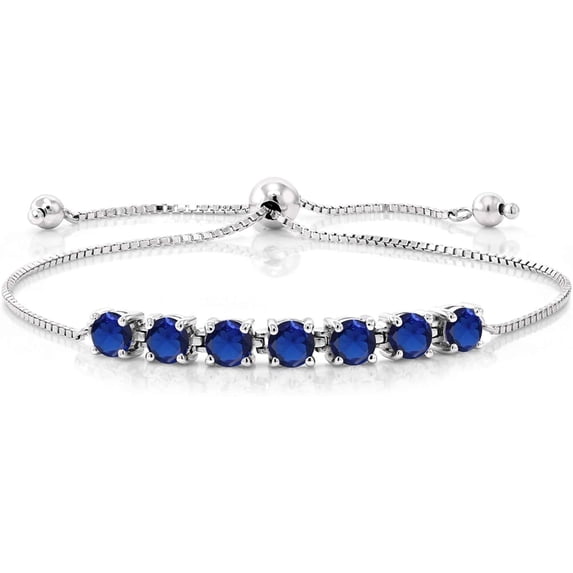 Rag Jewels 7.00 Ctw Round Cut Blue Sapphire Womens Bolo Bracelet 14K White Gold Plated 925 Sterling Silver