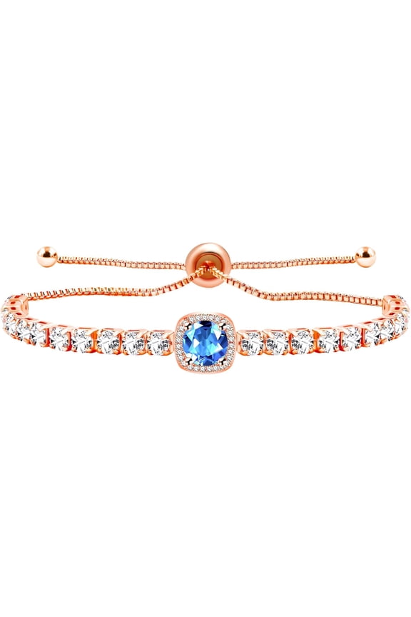 7.00 Ctw Round Cut Blue Topaz Amethyst Womens Bolo Bracelet 14K Rose Gold Plated 925 Sterling Silver