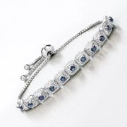 Rag Jewels 7.00 Ctw Round Cut Ladan Blue Topaz Emerald Womens Bolo Bracelet 14K White Gold Plated 925 Sterling Silver