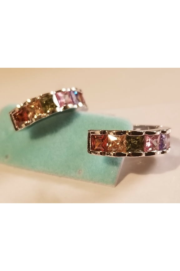 925 Sterling Silver 1.00 Ct Princess Cut Rainbow Diamond Hoop Earring's 14K Yellow Gold Plated For Women's