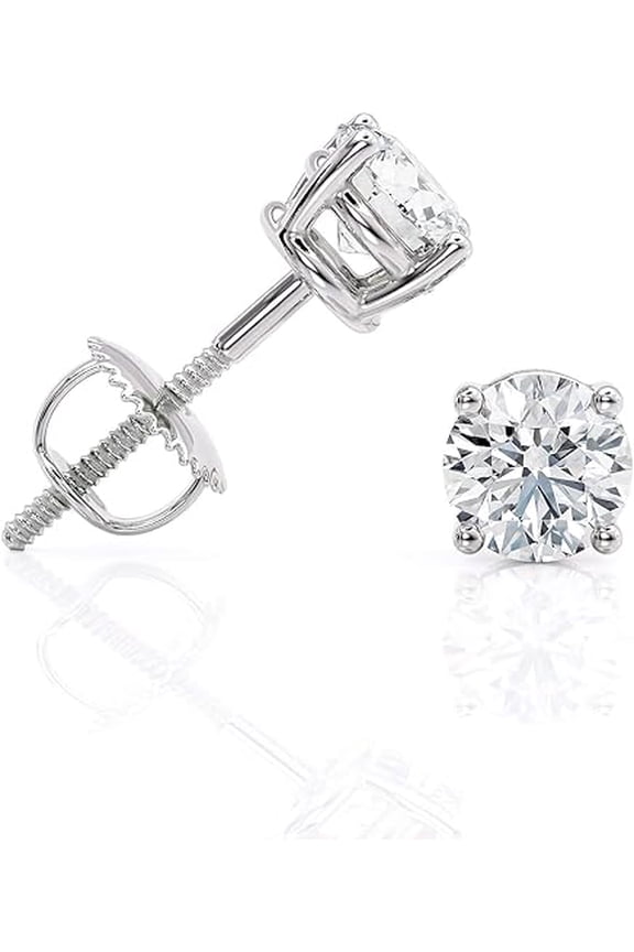 925 Sterling Silver 1.12Ct Round Cut Diamond Solitaire Screw Back Ladies Stud Earring's 14K White Gold Plated For Women's
