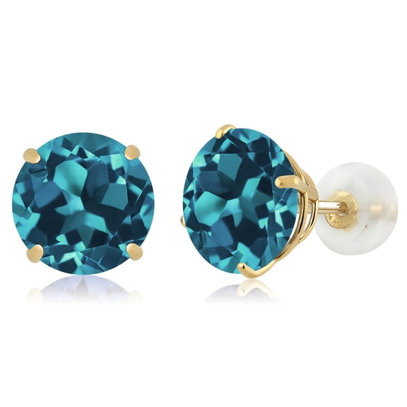 Rag Jewels 925 Sterling Silver 1.15 Ctw Round Cut London Blue Topaz Womens Stud Earrings 14K Yellow Gold Plated