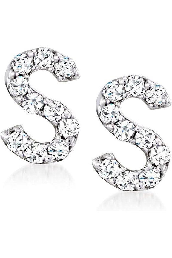 925 Sterling Silver 1.20Ct Round Cut Diamond Initial Push Back Ladies Stud Earring's 14K White Gold Plated For Women's