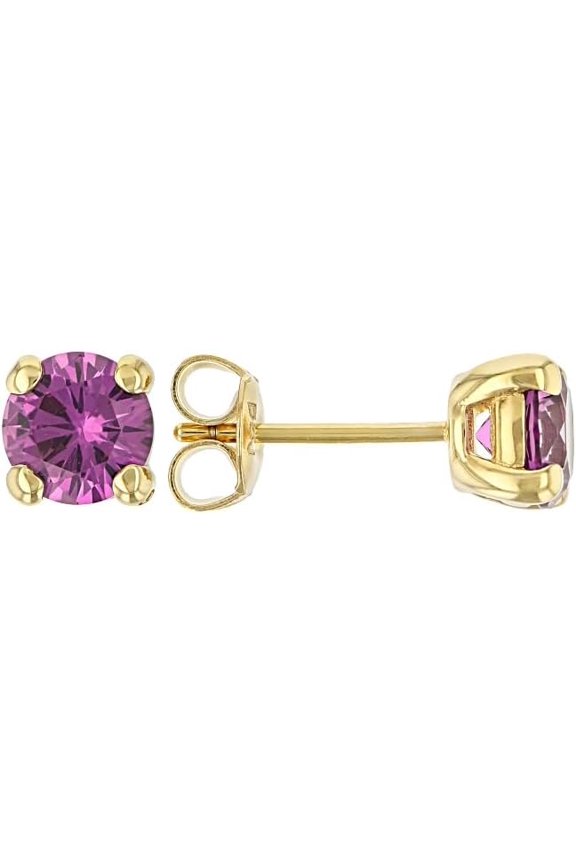 925 Sterling Silver 1.30 Ct Round Cut Amethyst Push Back Ladies Stud Earring's 14K Yellow Gold Plated For Women's