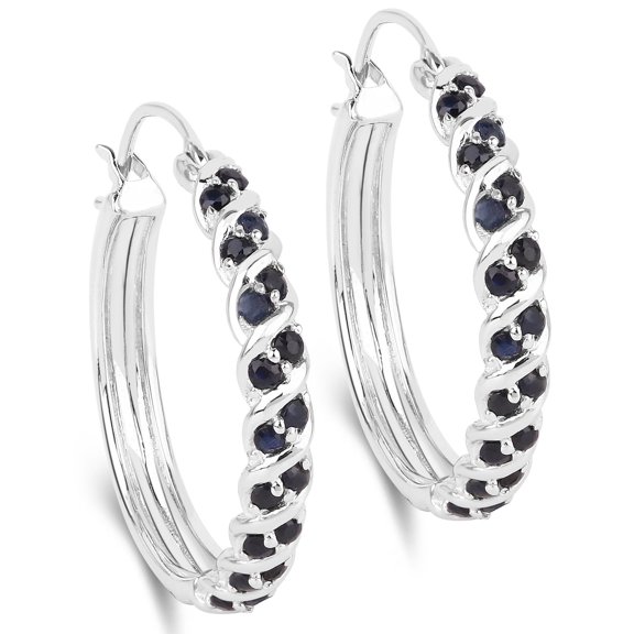 Rag Jewels 925 Sterling Silver 1.30 Ct Round Cut Blue Sapphire & Diamond Clip On Hoop Earring's 14K White Gold Plated For Women's