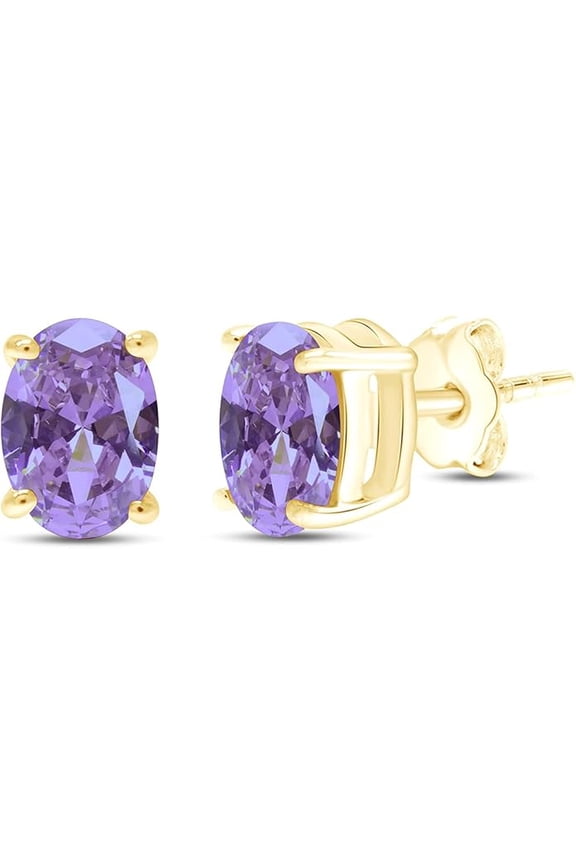 925 Sterling Silver 1.30Ct Oval Cut Alexandrite Push Back Ladies Stud Earring's 14K Yellow Gold Plated For Women's