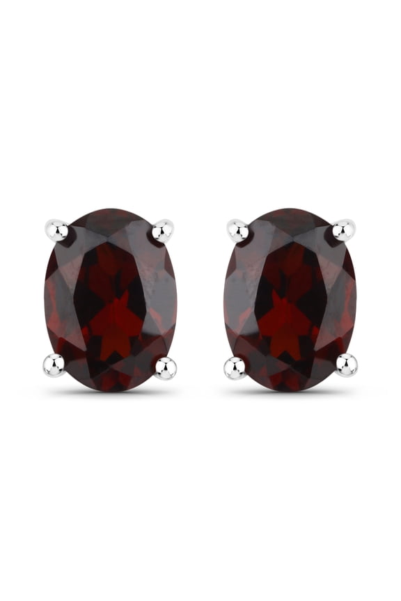 925 Sterling Silver 1.30Ct Oval Cut Garnet Push Back Ladies Stud Earring's 14K White Gold Plated For Women's