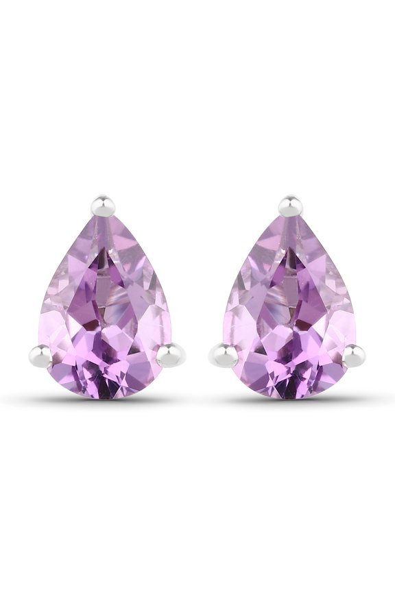 925 Sterling Silver 1.30Ct Pear Cut Amethyst Push Back Ladies Stud Earring's 14K White Gold Plated For Women's