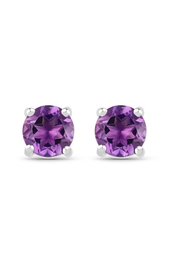 925 Sterling Silver 1.30Ct Round Cut Amethyst Push Back Ladies Stud Earring's 14K White Gold Plated For Women's