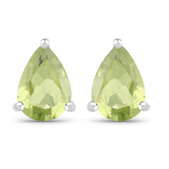 Rag Jewels 925 Sterling Silver 1.31Ct Pear Cut Peridot Push Back Ladies Stud Earring's 14K White Gold Plated For Women's