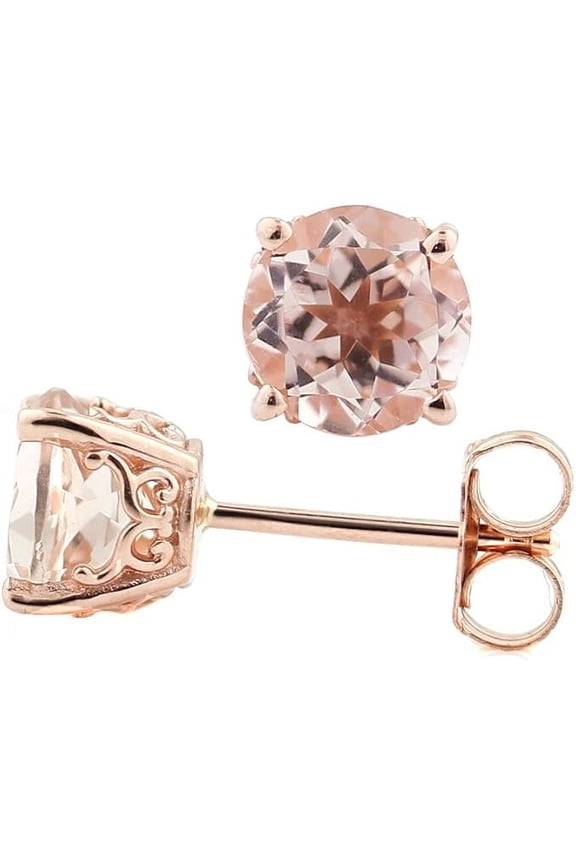 925 Sterling Silver 1.70Ct Round Cut Morganite Push Back Ladies Stud Earring's 14K Rose Gold Plated For Women's