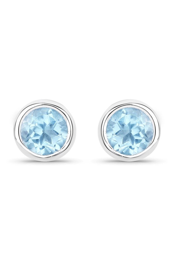 925 Sterling Silver 2.00Ct Round Cut Topaz Push Back Ladies Stud Earring's 14K White Gold Plated For Women's